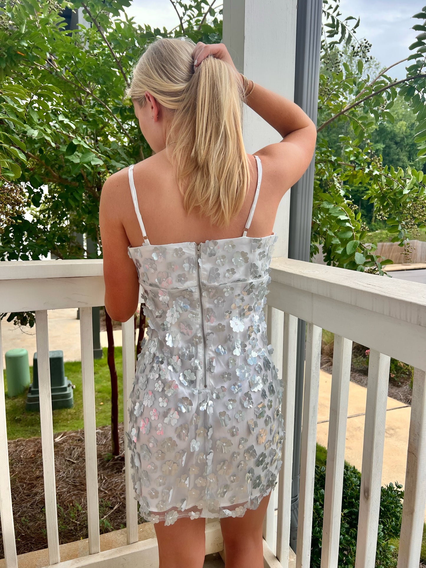 Silver Petal Party Dress