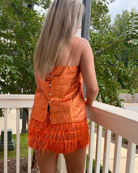 Queen of Sparkles Orange Feather Mini Skirt