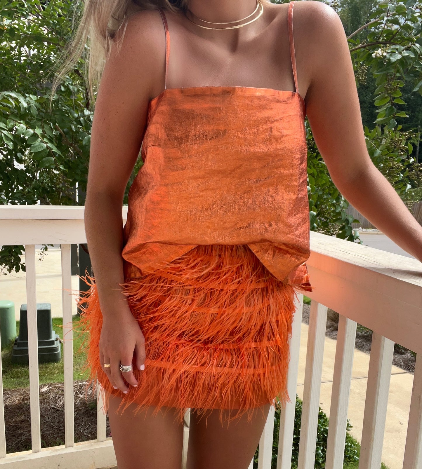 Queen of Sparkles Orange Feather Mini Skirt