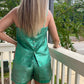 Emerald Green Metallic Linen Shorts