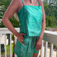 Emerald Green Metallic Linen Shorts