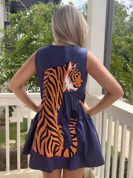 Queen of Sparkles Navy Statement Tiger Dress