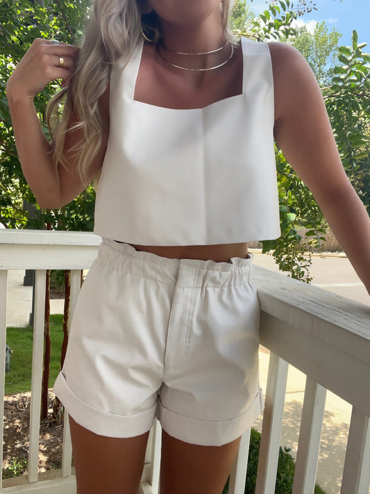 Buddy Love White Leather Crop Top