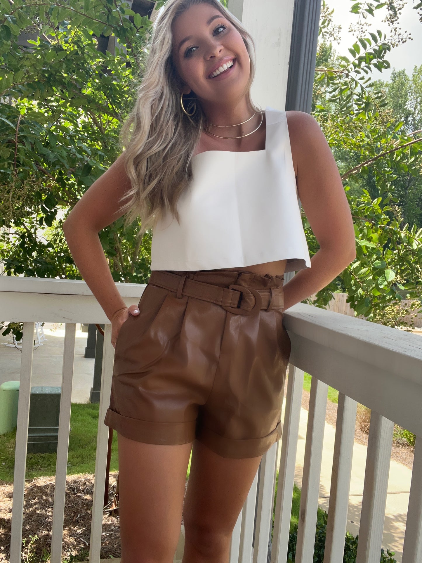 Camel Leather Shorts