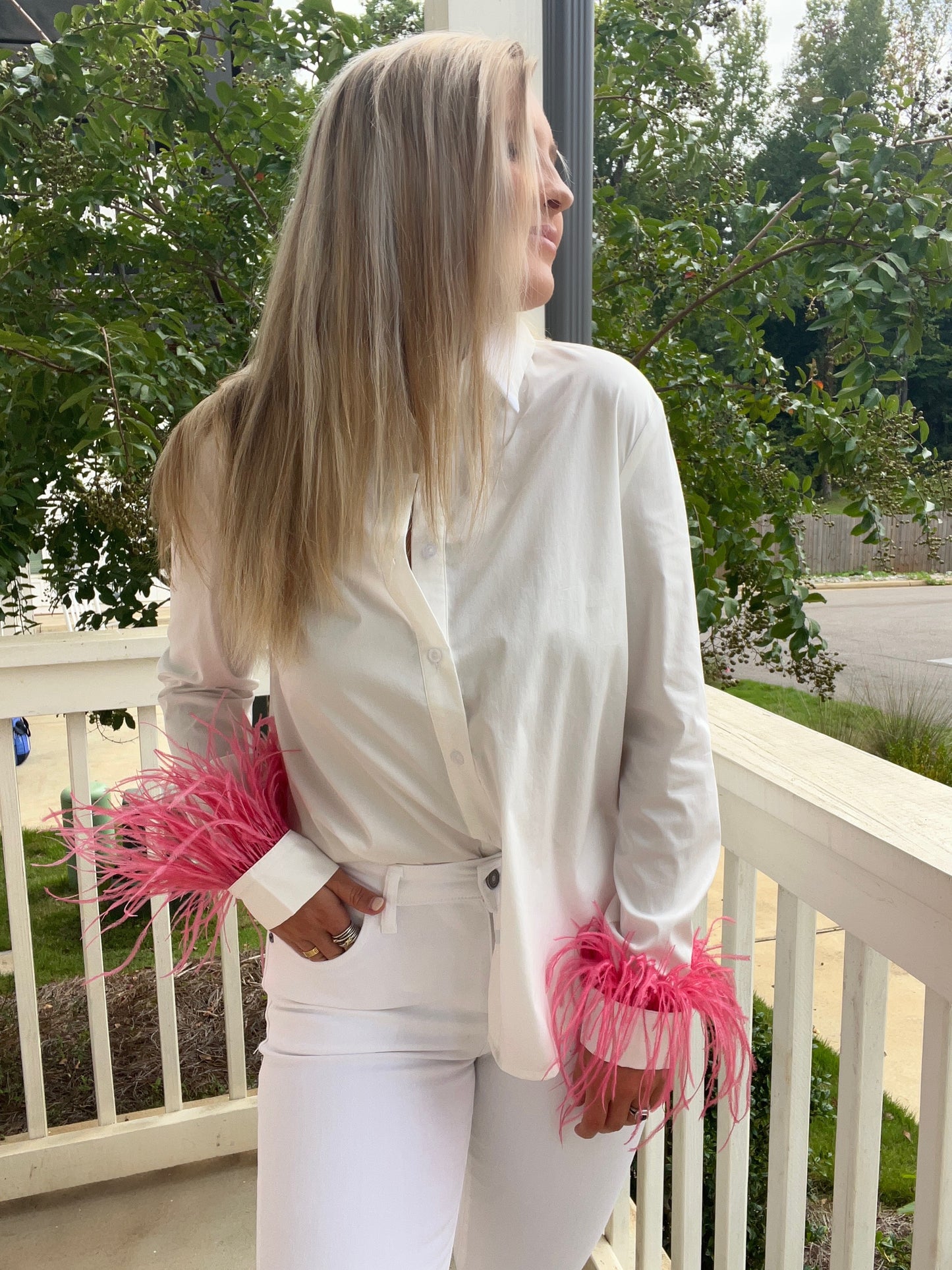 Flirty Feather Button Down Shirt