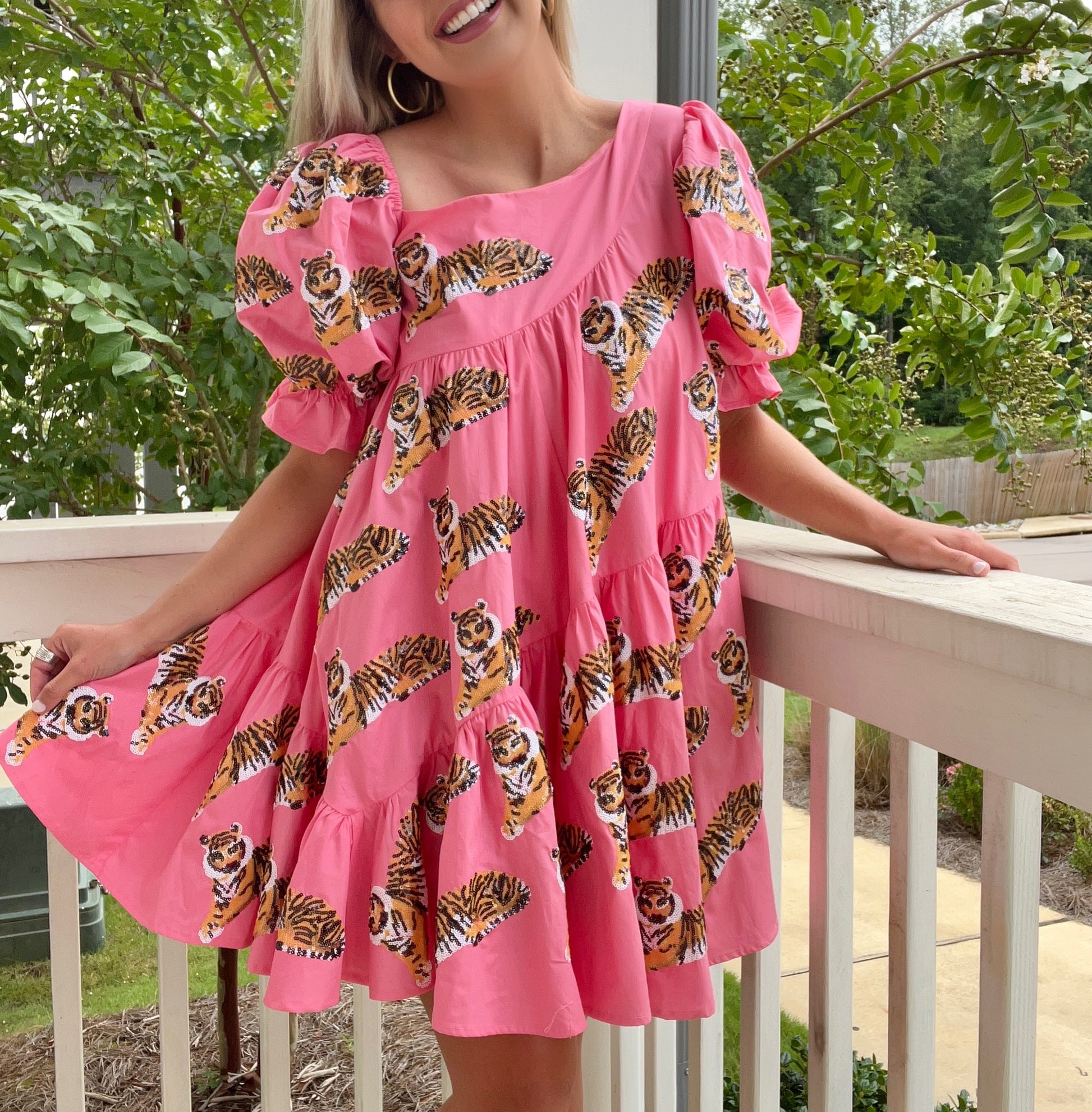 queen of sparkles pink dress Dark Pink Sequin Conversation Heart Poof Sleeve Dress