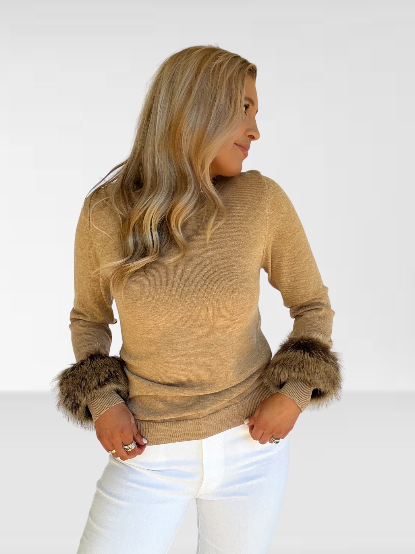 Camel Fur Cuff Sweater