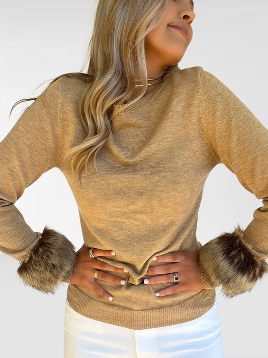 Camel Fur Cuff Sweater