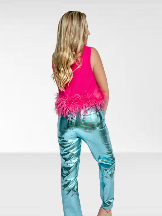 Ice Blue Metallic Pants