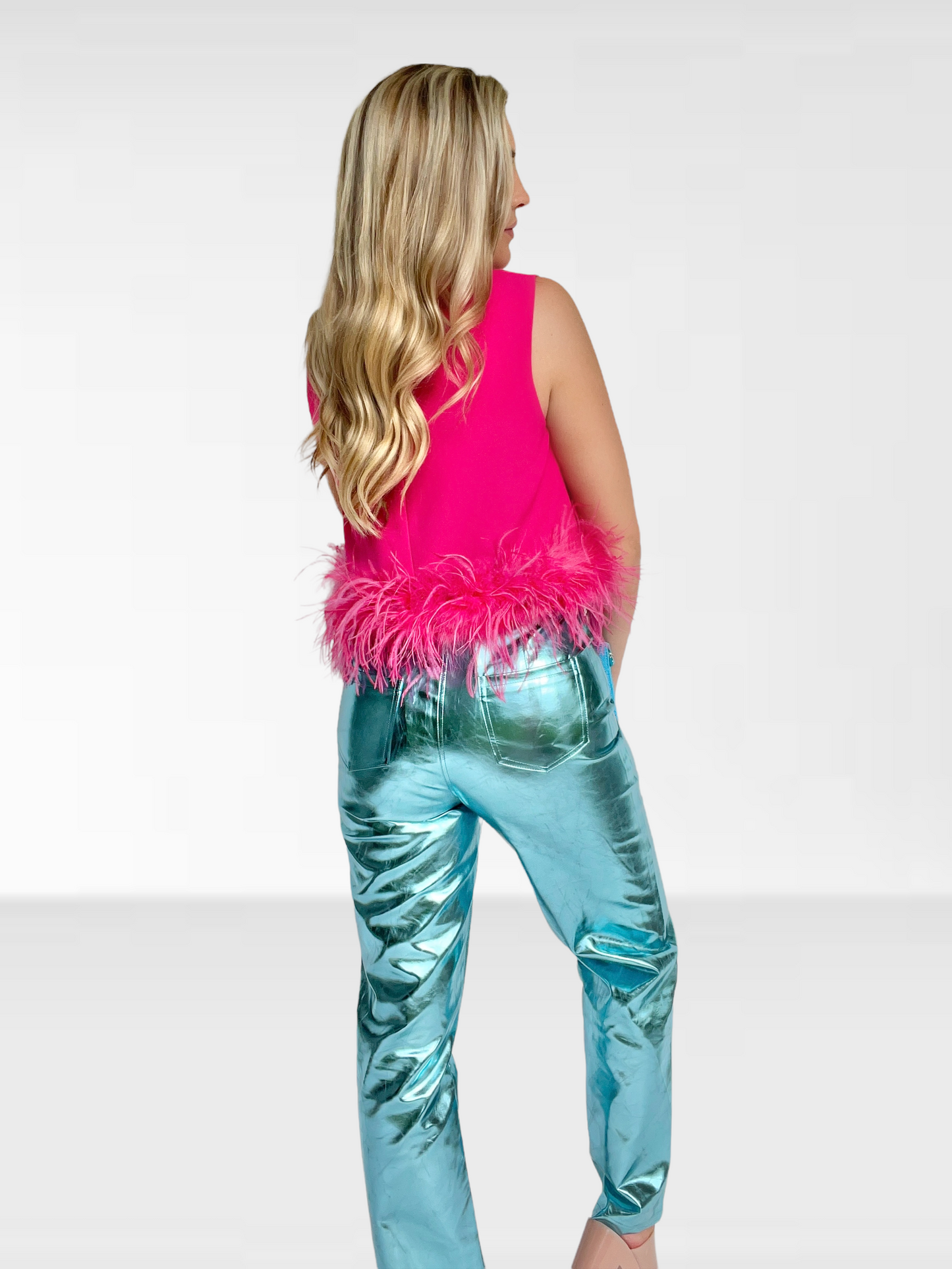Hot Pink Sleeveless Feather Top