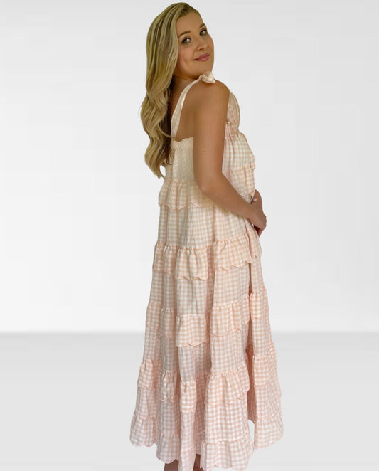 Gingham Scalloped Maxi Dress