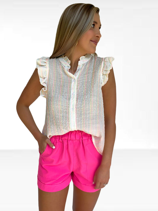 Neon Stitch Ruffle Top