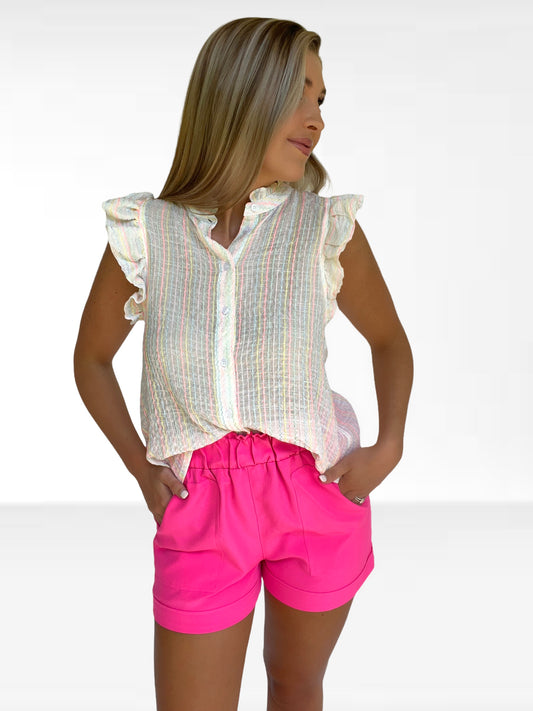 Neon Stitch Ruffle Top