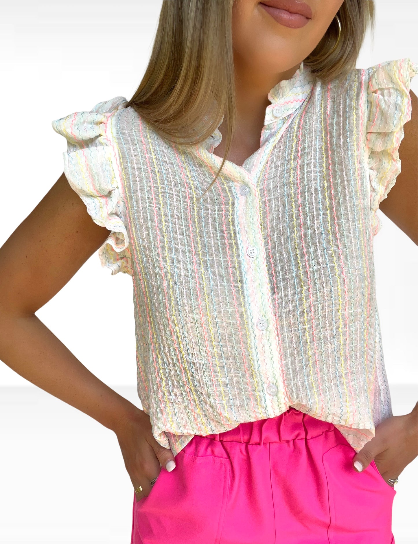 Neon Stitch Ruffle Top