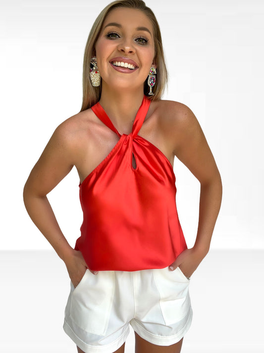 Coral Satin Halter Top