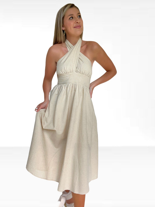 Linen Halter Midi Dress