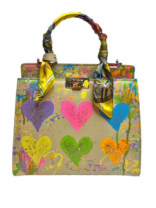 Anca Barbu Neutral Hearts Bag with Yellow Scarf