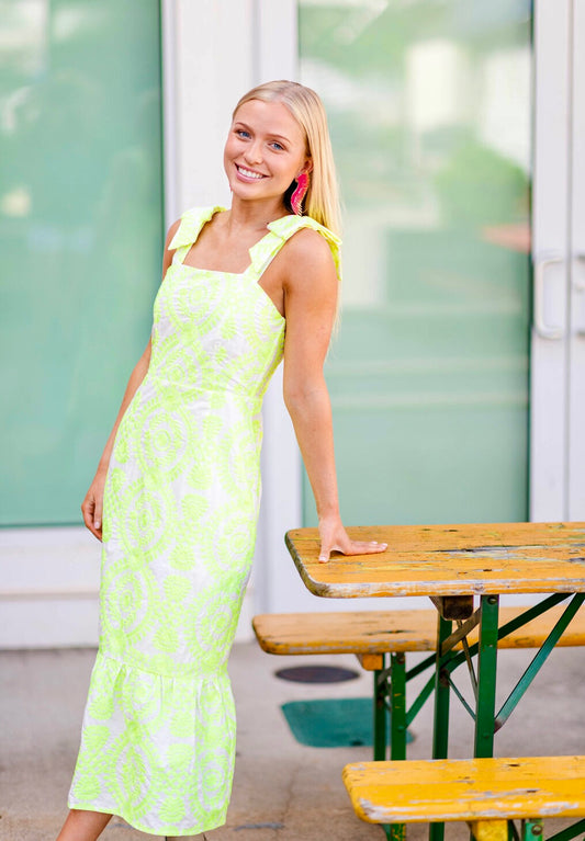 Neon Embroidered Midi Dress